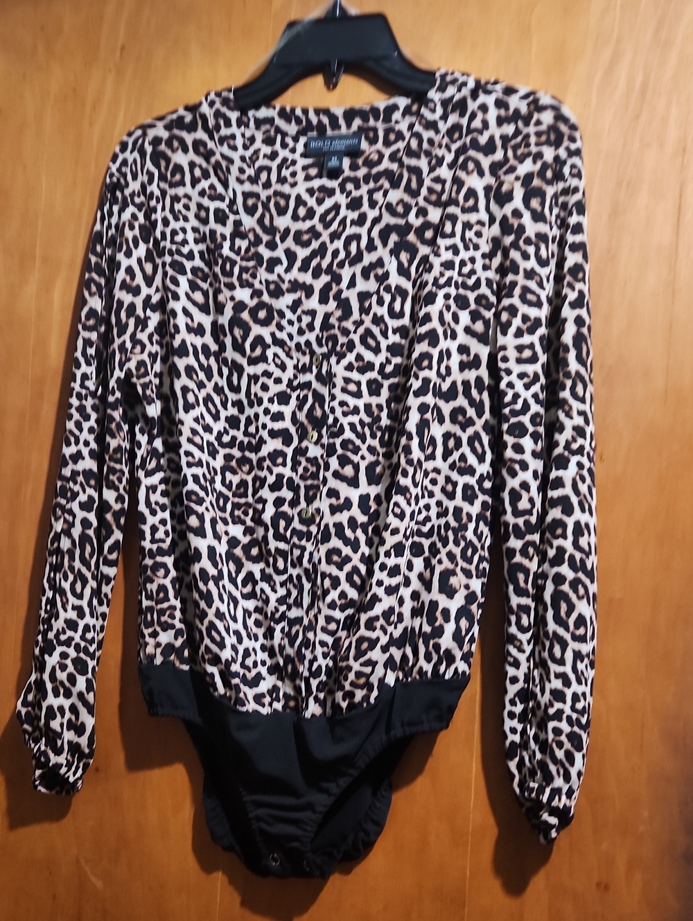 BOLD elements Leopard Print Long Sleeve Bodysuit - Black, Brown